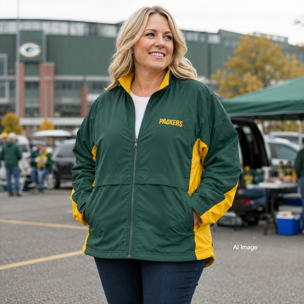 NFL Green Bay Packers Reversible Hooded Jacket Womens XL Green Yellow Full Zip